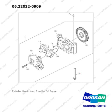 06.22022-0909 Cylinder Head - full parts diagram, item 3 marked - genuine Doosan / Bobcat forklift part