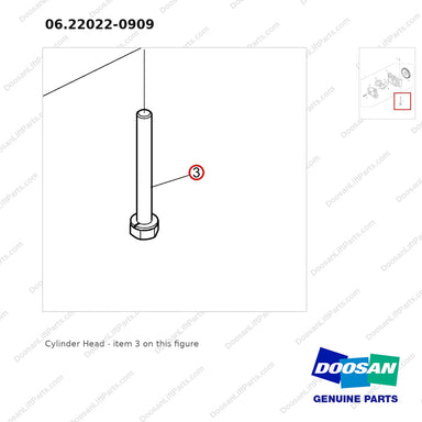 06.22022-0909 Cylinder Head - parts diagram, item 3 shown - genuine Doosan / Bobcat forklift part