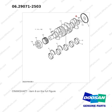 06.29071-2503 CRANKSHAFT - full parts diagram, item 6 marked - genuine Doosan / Bobcat forklift part