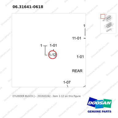 06.31641-0618 CYLINDER BLOCK [~ 20150326] - parts diagram, item 1-12 shown - genuine Doosan / Bobcat forklift part