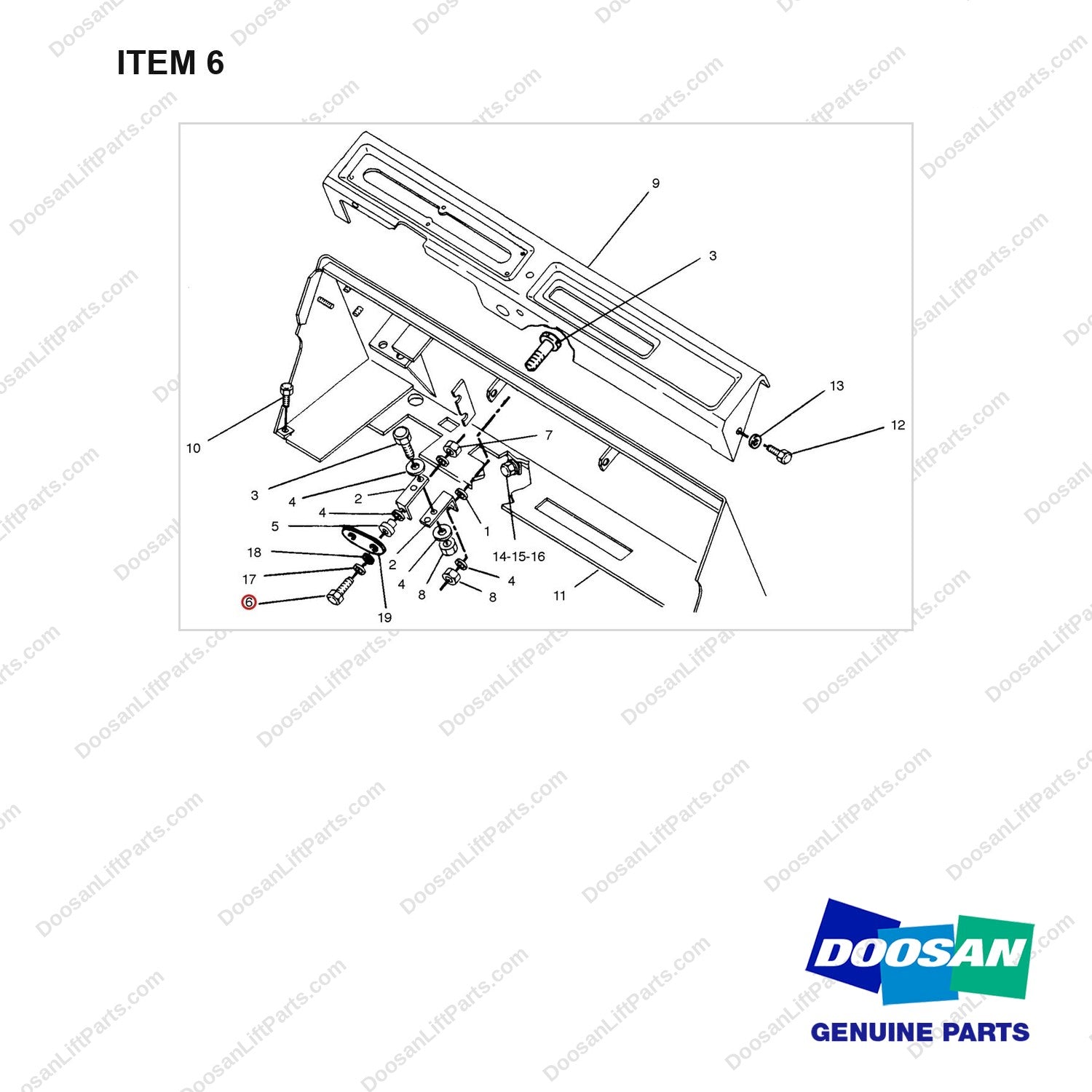 0S1591 COWLING GP - full parts diagram, item 6 marked - genuine Doosan / Bobcat forklift part