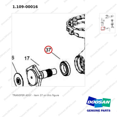 1.109-00016 TRANSFER ASSY - parts diagram, item 37 shown - genuine Doosan / Bobcat forklift part