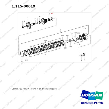 1.115-00019 CLUTCH;GROUP - full parts diagram, item 7 marked - genuine Doosan / Bobcat forklift part