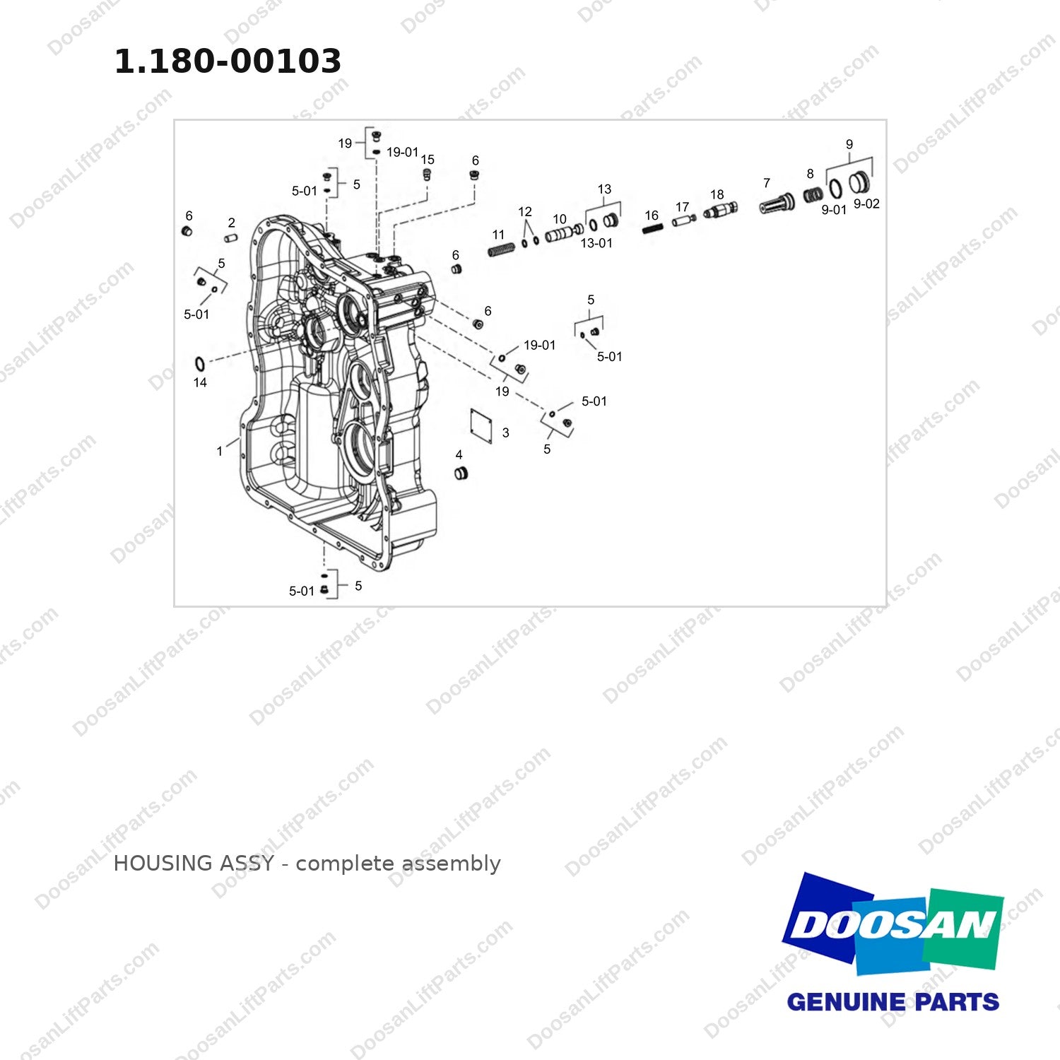 1.180-00103 HOUSING ASSY - full parts diagram - genuine Doosan / Bobcat forklift part