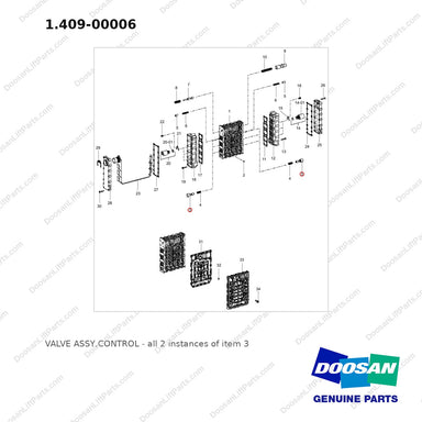 1.409-00006 VALVE ASSY,CONTROL - full parts diagram, item 3 marked - genuine Doosan / Bobcat forklift part