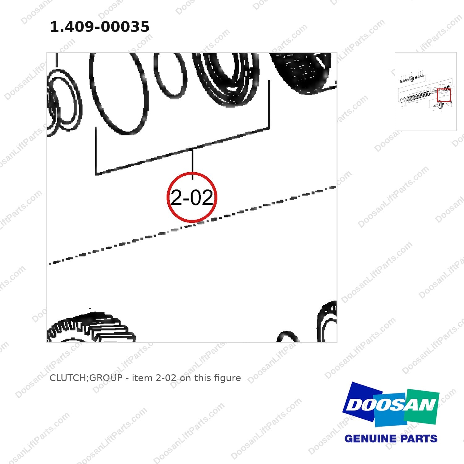 1.409-00035 CLUTCH;GROUP - parts diagram, item 2-02 shown - genuine Doosan / Bobcat forklift part