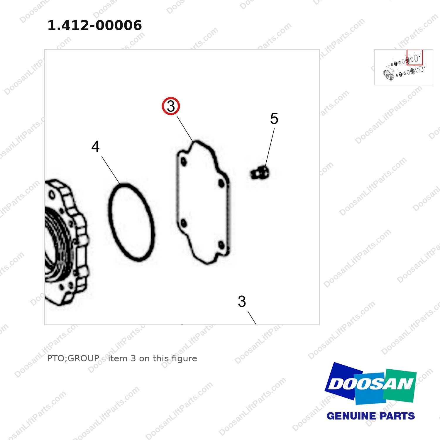 1.412-00006 PTO;GROUP - parts diagram, item 3 shown - genuine Doosan / Bobcat forklift part