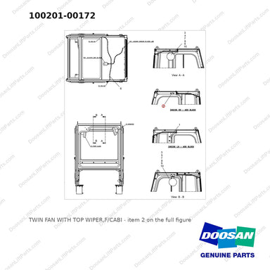 100201-00172 TWIN FAN WITH TOP WIPER,F/CABI - full parts diagram, item 2 marked - genuine Doosan / Bobcat forklift part
