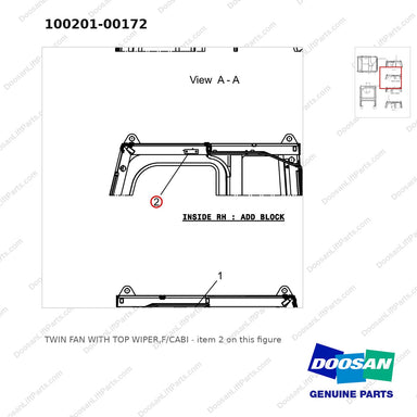 100201-00172 TWIN FAN WITH TOP WIPER,F/CABI - parts diagram, item 2 shown - genuine Doosan / Bobcat forklift part