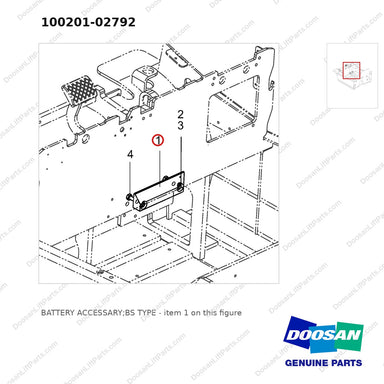 100201-02792 BATTERY ACCESSARY;BS TYPE - parts diagram, item 1 shown - genuine Doosan / Bobcat forklift part