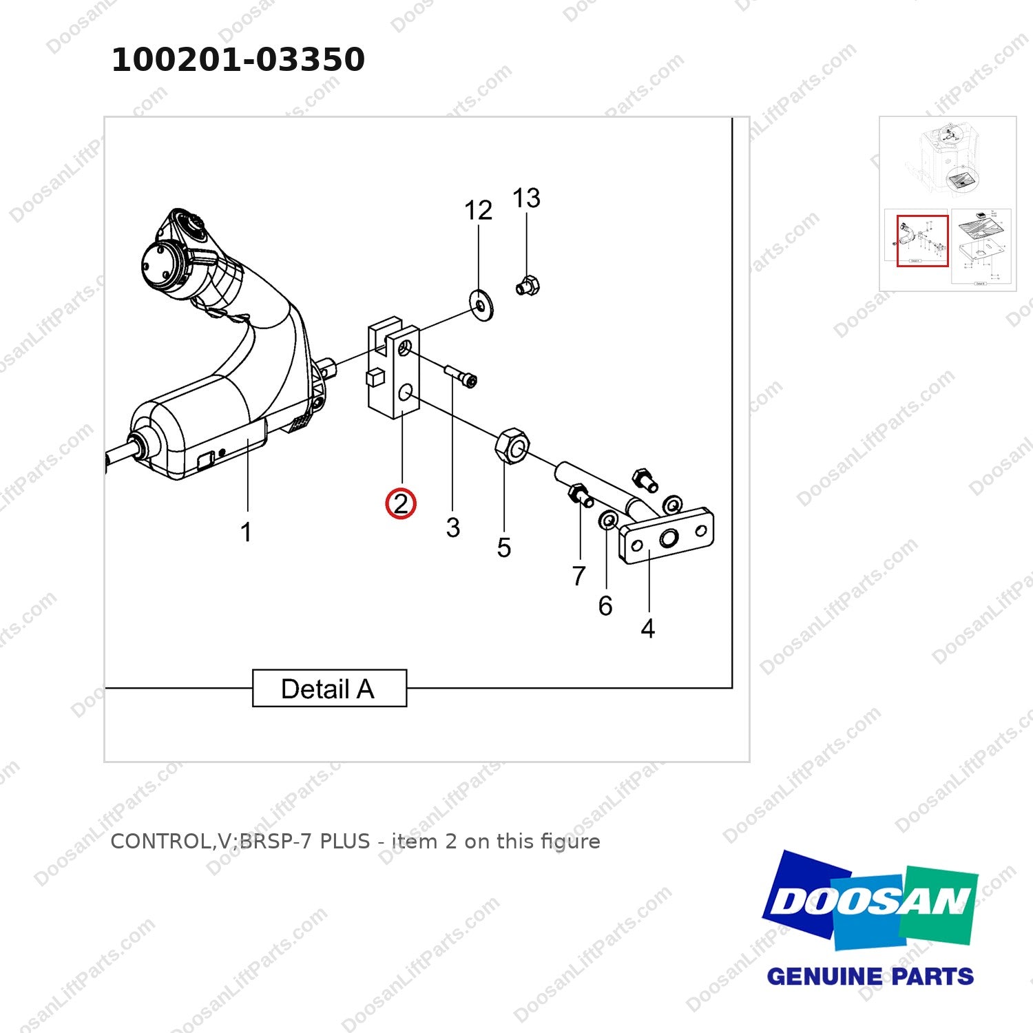 100201-03350 CONTROL,V;BRSP-7 PLUS - parts diagram, item 2 shown - genuine Doosan / Bobcat forklift part