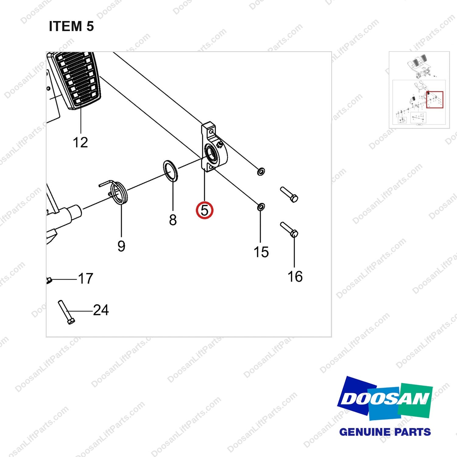 100201-03935 PEDAL GROUP;INCH&BRAKE - parts diagram, item 5 shown - genuine Doosan / Bobcat forklift part