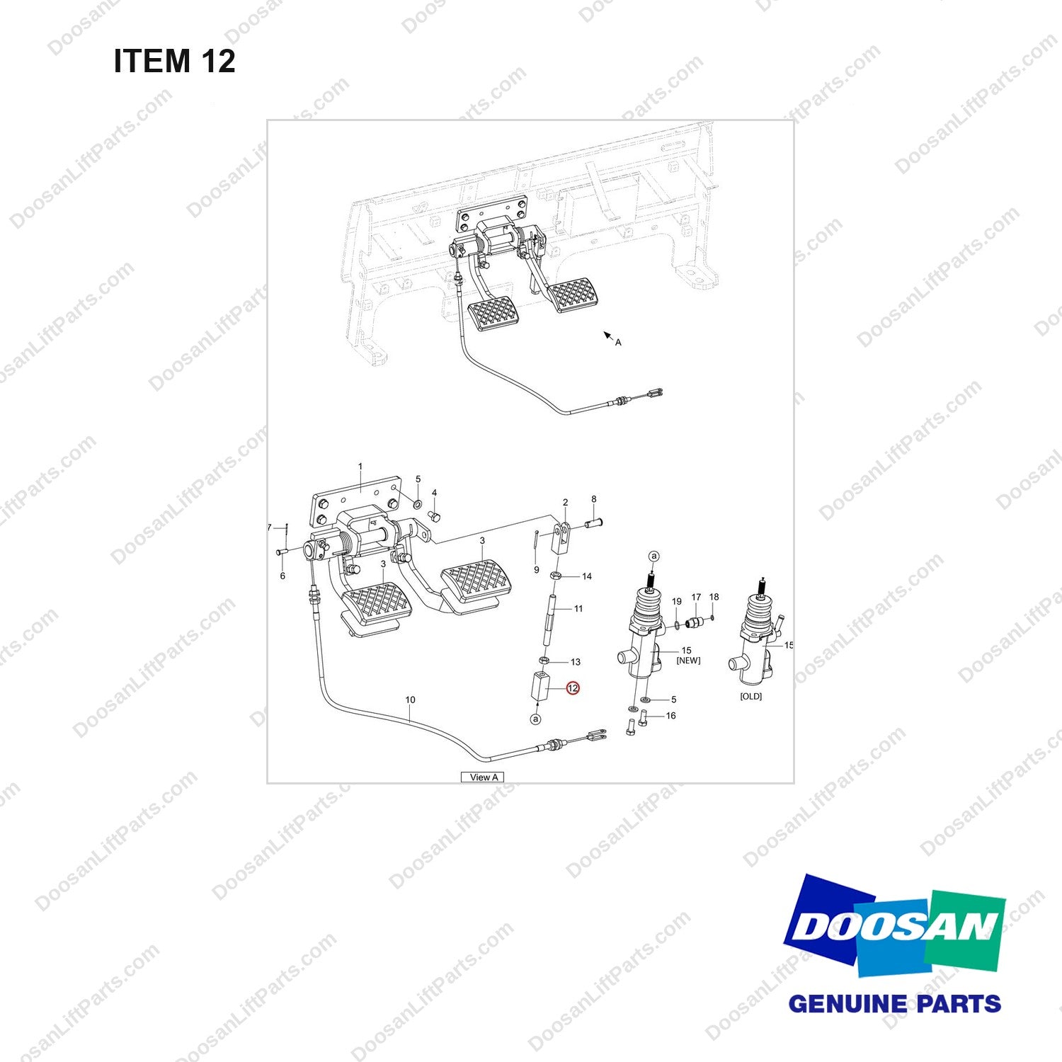 100201-03955 PEDAL GROUP - full parts diagram, item 12 marked - genuine Doosan / Bobcat forklift part