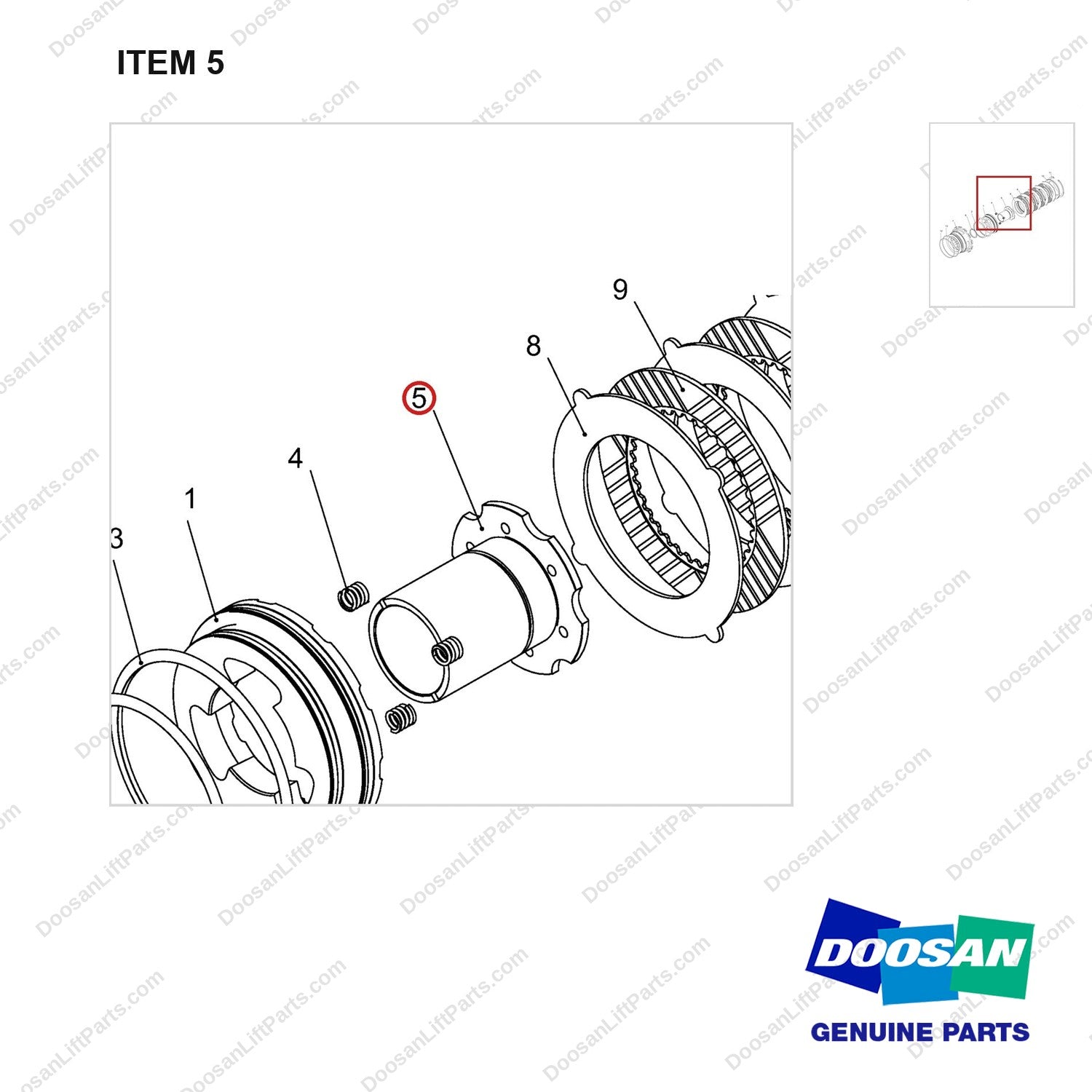 100201-04157 BRAKE ASSY;SUB - parts diagram, item 5 shown - genuine Doosan / Bobcat forklift part