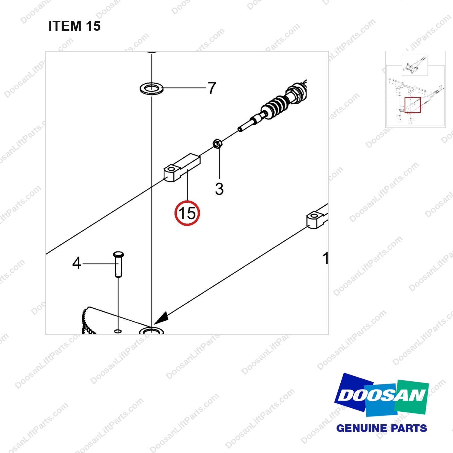 100201-04346 CLAMP;PALLET;CHEAP - parts diagram, item 15 shown - genuine Doosan / Bobcat forklift part