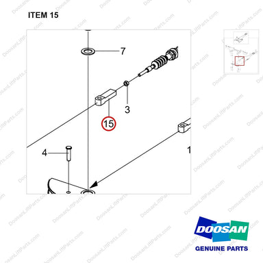 100201-04346 CLAMP;PALLET;CHEAP - parts diagram, item 15 shown - genuine Doosan / Bobcat forklift part