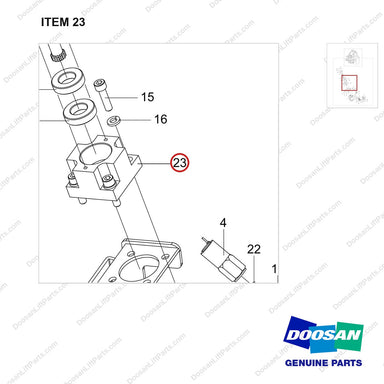 100201-04410 HANDLE ASSY - parts diagram, item 23 shown - genuine Doosan / Bobcat forklift part