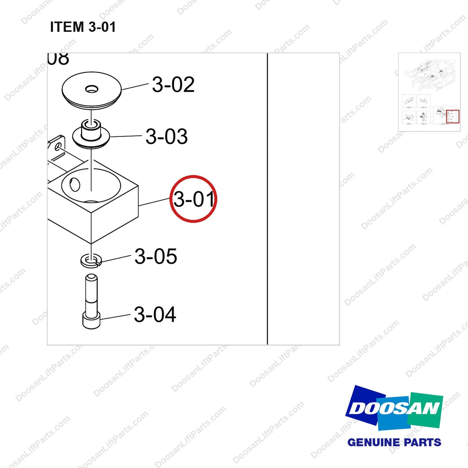 100201-04516 OPC MOUNTING GROUP;COMMON PARTS - parts diagram, item 3-01 shown - genuine Doosan / Bobcat forklift part