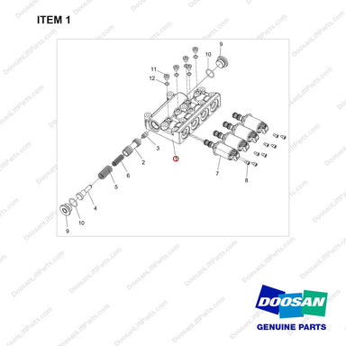 100201-04531 VALVE ASSY,CONTROL - full parts diagram, item 1 marked - genuine Doosan / Bobcat forklift part