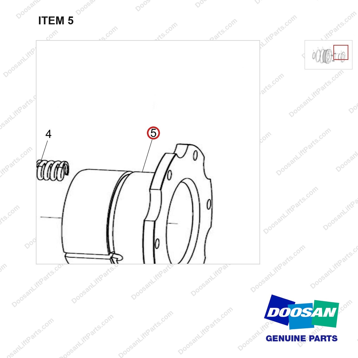 100201-04637 ADJUSTER ASSY;BRAKE PISTON - parts diagram, item 5 shown - genuine Doosan / Bobcat forklift part