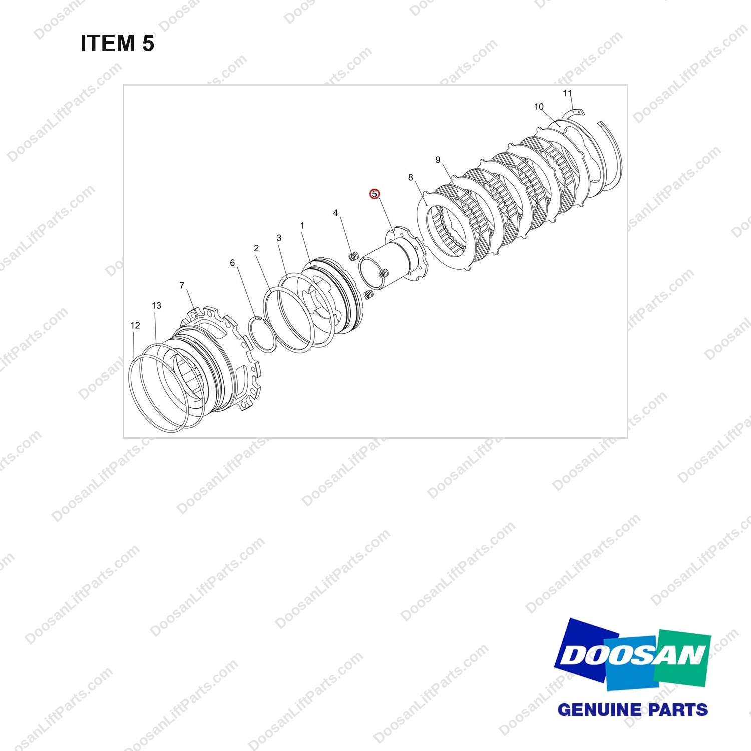 100201-04793 ADJUSTER ASSY;BRAKE PISTON - full parts diagram, item 5 marked - genuine Doosan / Bobcat forklift part