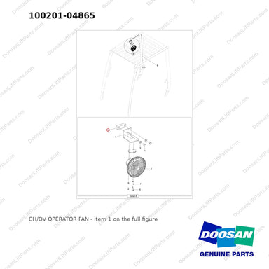 100201-04865 CH/OV OPERATOR FAN - full parts diagram, item 1 marked - genuine Doosan / Bobcat forklift part