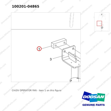 100201-04865 CH/OV OPERATOR FAN - parts diagram, item 1 shown - genuine Doosan / Bobcat forklift part
