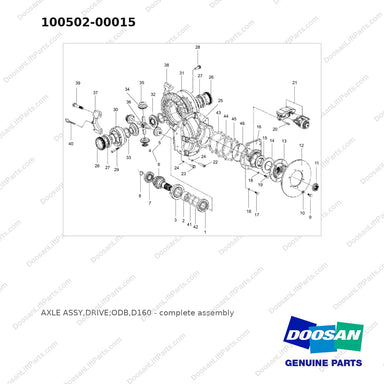 100502-00015 AXLE ASSY,DRIVE;ODB,D160 - full parts diagram - genuine Doosan / Bobcat forklift part