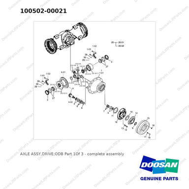 100502-00021 AXLE ASSY,DRIVE;ODB  Part 1Of 3 - full parts diagram - genuine Doosan / Bobcat forklift part