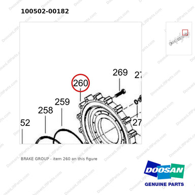 100502-00182 BRAKE GROUP - parts diagram, item 260 shown - genuine Doosan / Bobcat forklift part
