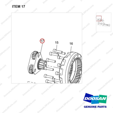 100502-00357 HUB ASSY;RH - parts diagram, item 17 shown - genuine Doosan / Bobcat forklift part