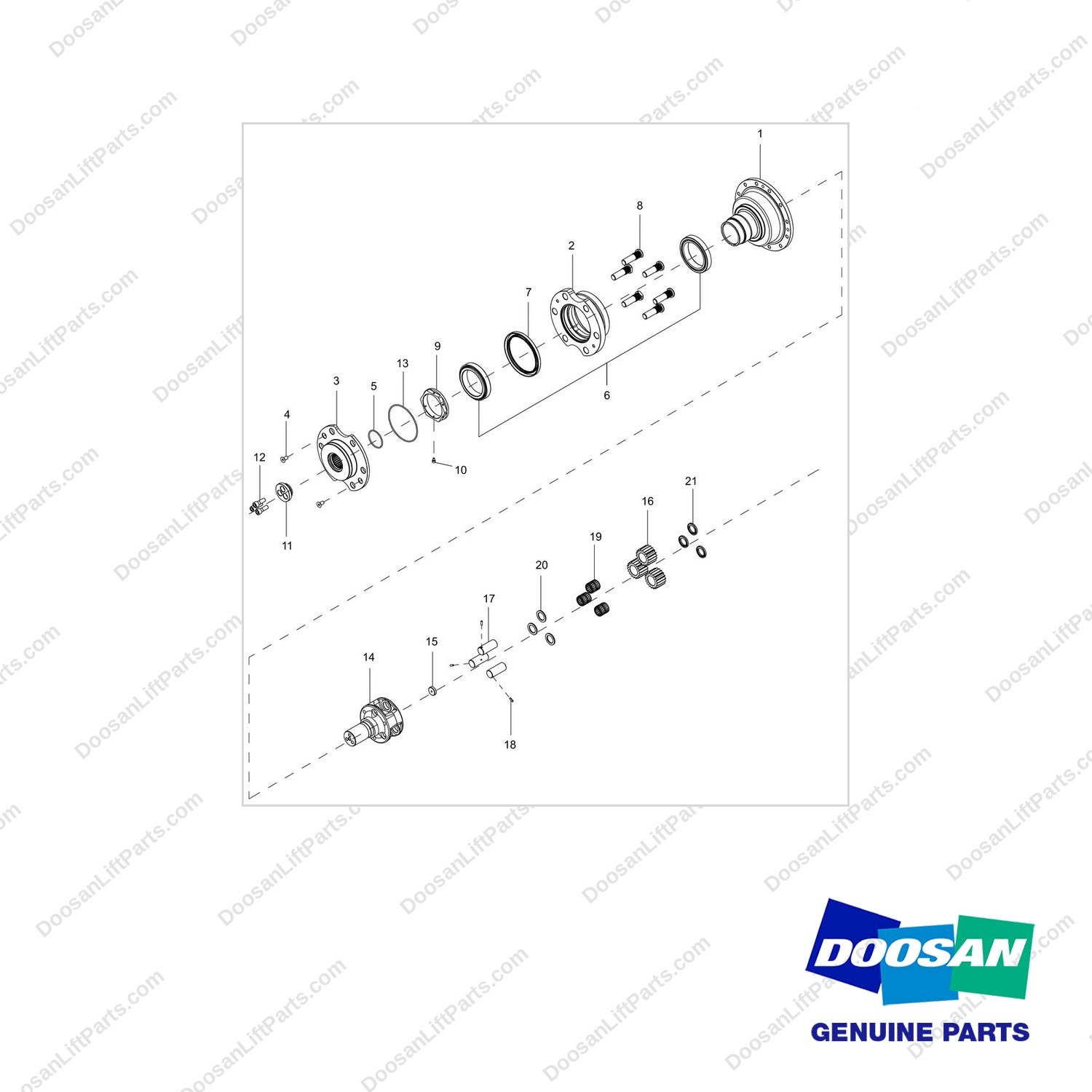 100502-00382 HUB ASSY;AXLE - full parts diagram - genuine Doosan / Bobcat forklift part