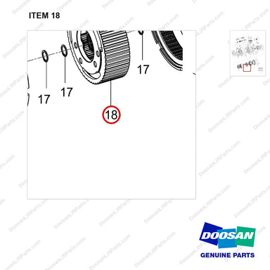 100502-00390 TRANSMISSION ASSY;MT40A - parts diagram, item 18 shown - genuine Doosan / Bobcat forklift part