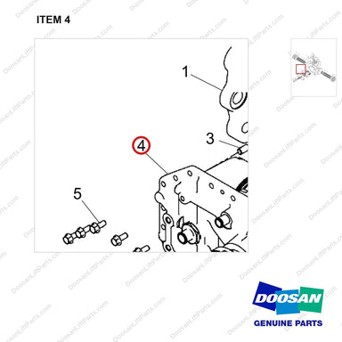 100502-00399 HOUSING ASSY,AXLE;FRONT - parts diagram, item 4 shown - genuine Doosan / Bobcat forklift part