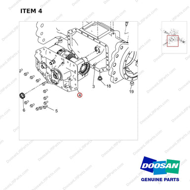 100502-00429 HOUSING ASSY,AXLE;SUB - parts diagram, item 4 shown - genuine Doosan / Bobcat forklift part
