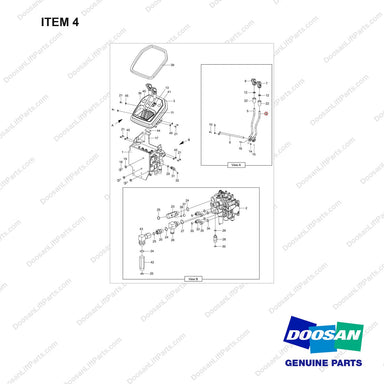 101101-00599 VALVE,CONTROL;3SEC,2LEVER,GC45 - full parts diagram, item 4 marked - genuine Doosan / Bobcat forklift part