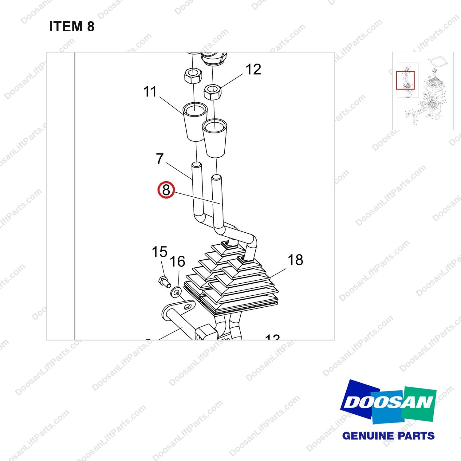 101101-00808 VALVE ARRANGEMENT;D40S 2/2, KAYABA - parts diagram, item 8 shown - genuine Doosan / Bobcat forklift part
