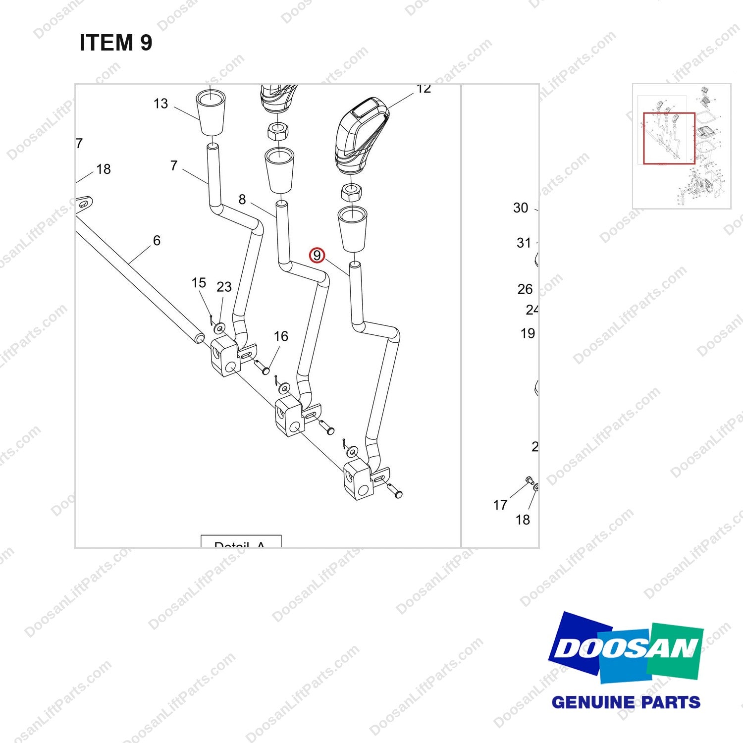 101101-00809 VALVE ARRANGEMENT;D45S-9, 3S/3L SINJIN - parts diagram, item 9 shown - genuine Doosan / Bobcat forklift part