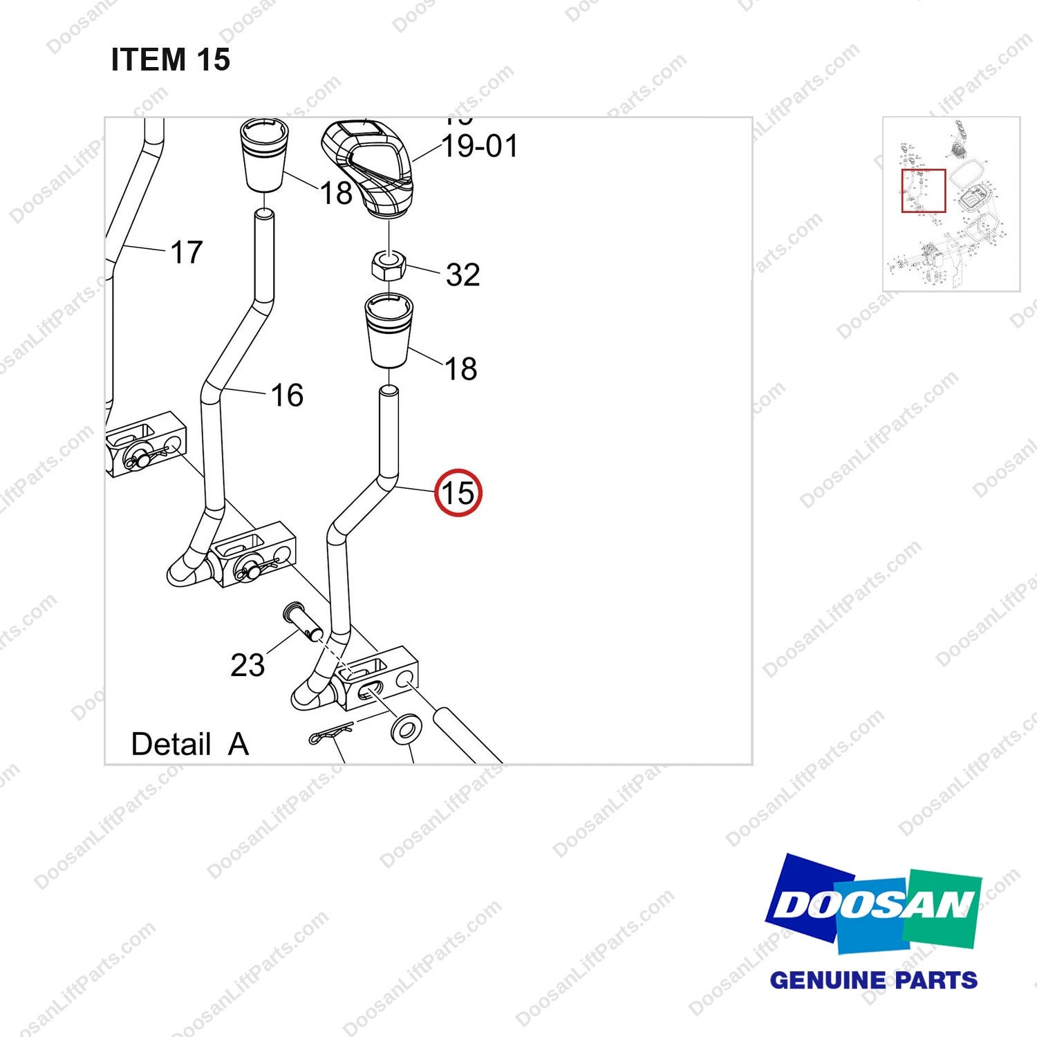 101101-00990 VALVE GROUP,CONTROL;3 SECTION,3 LEVER - parts diagram, item 15 shown - genuine Doosan / Bobcat forklift part