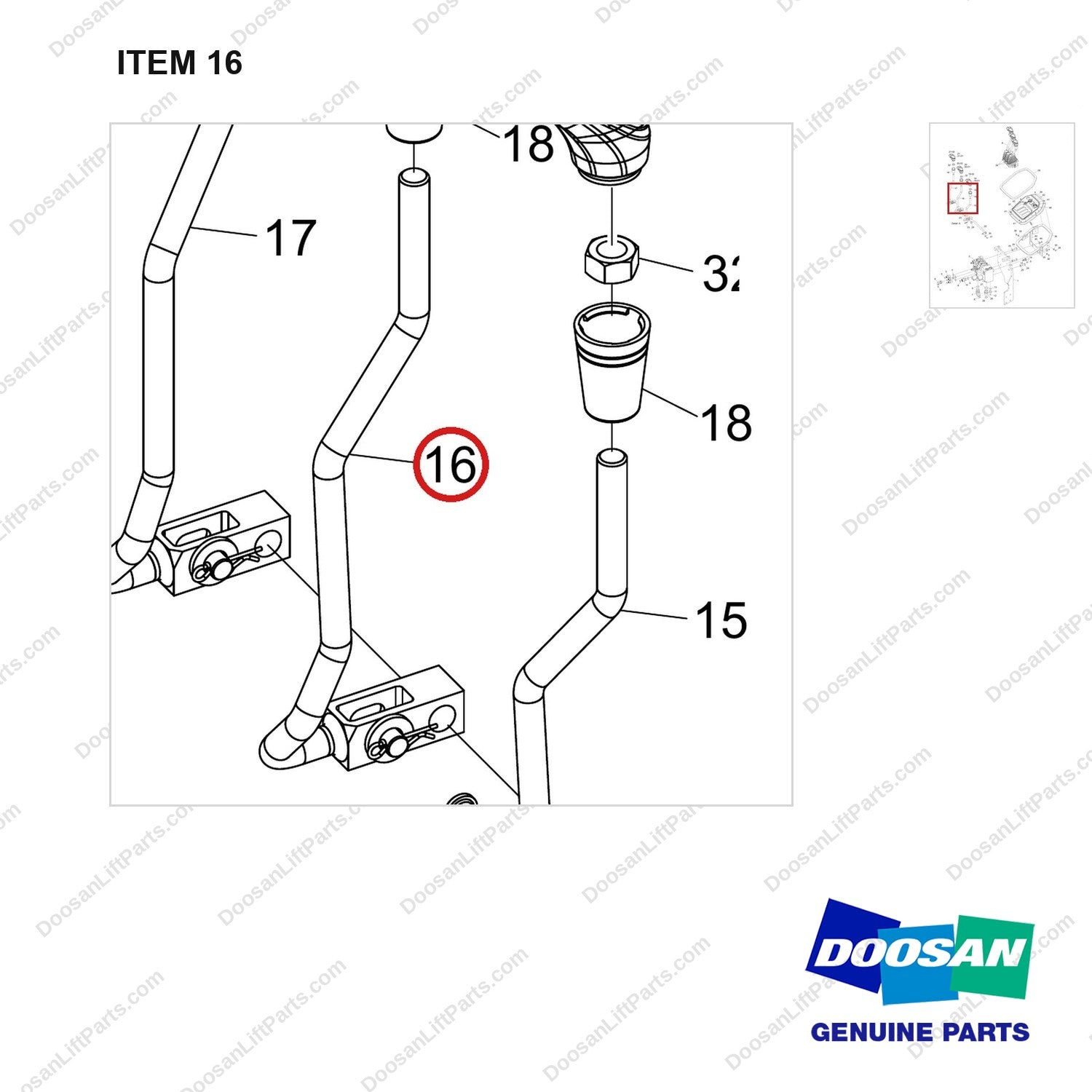 101101-00991 VALVE GROUP,CONTROL;3 SECTION,3 LEVER - parts diagram, item 16 shown - genuine Doosan / Bobcat forklift part