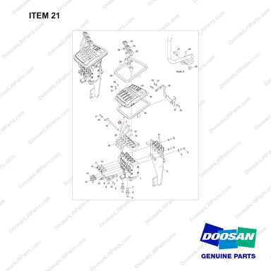 101101-01005 VALVE ASSY,CONTROL;4SEC, 4LEV; FS OPTN - full parts diagram, item 21 marked - genuine Doosan / Bobcat forklift part