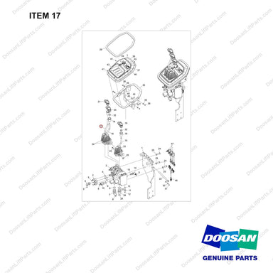 101101-01047 VALVE GROUP,CONTROL;3 SECTION,3 LEVER (F/S) - full parts diagram, item 17 marked - genuine Doosan / Bobcat forklift part