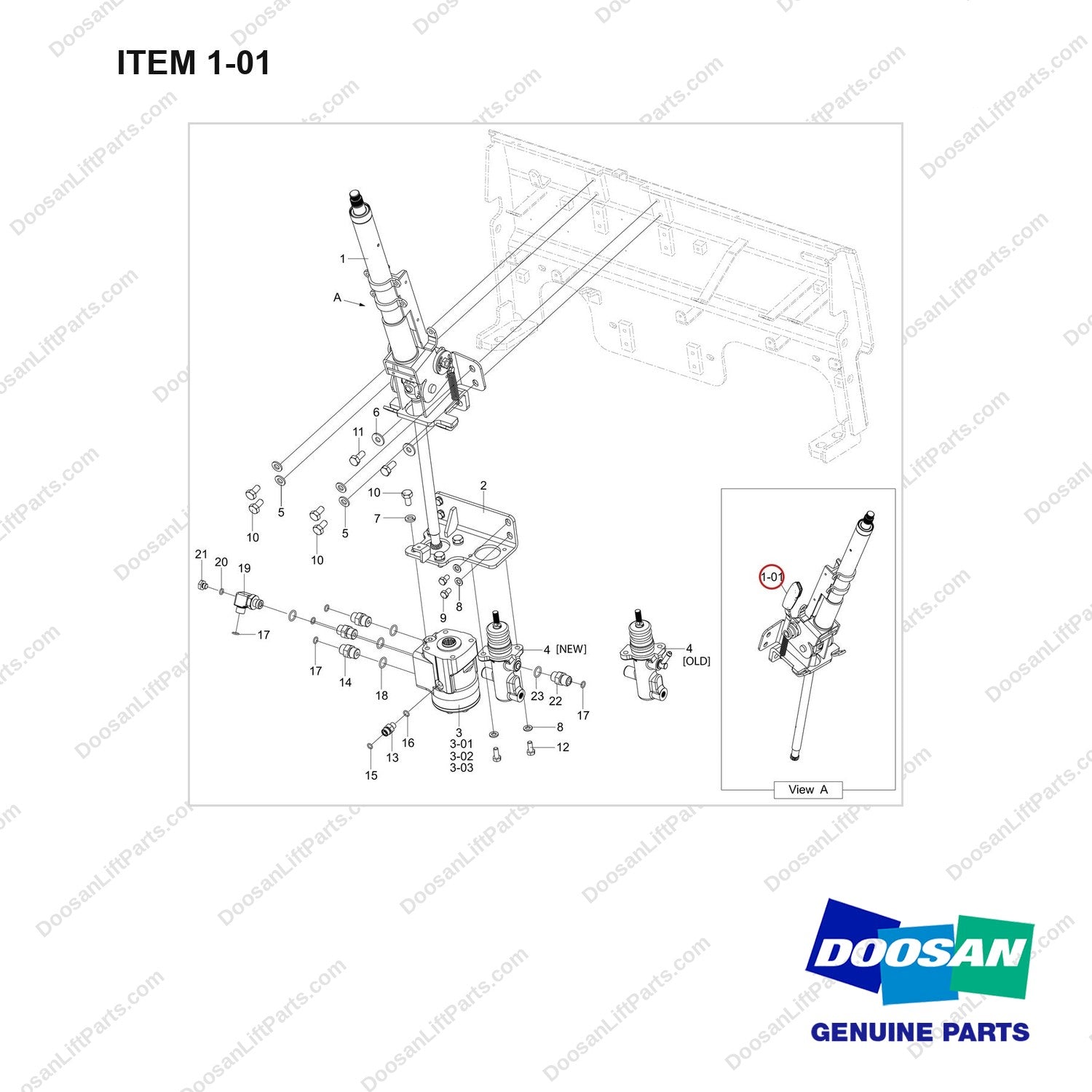 101102-00118-PM STEERING GROUP;PROTO,GC15 - full parts diagram, item 1-01 marked - genuine Doosan / Bobcat forklift part