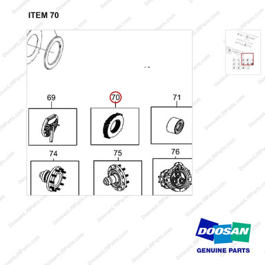 101529-00158 AXLE,DRIVE;L/H - parts diagram, item 70 shown - genuine Doosan / Bobcat forklift part