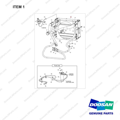 101529-00550 Lines Gp-Coolant - Engine & Transmission & Fuel - full parts diagram, item 1 marked - genuine Doosan / Bobcat forklift part