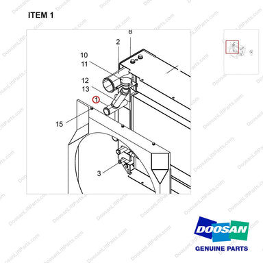 101529-00552 Cooling Module - parts diagram, item 1 shown - genuine Doosan / Bobcat forklift part
