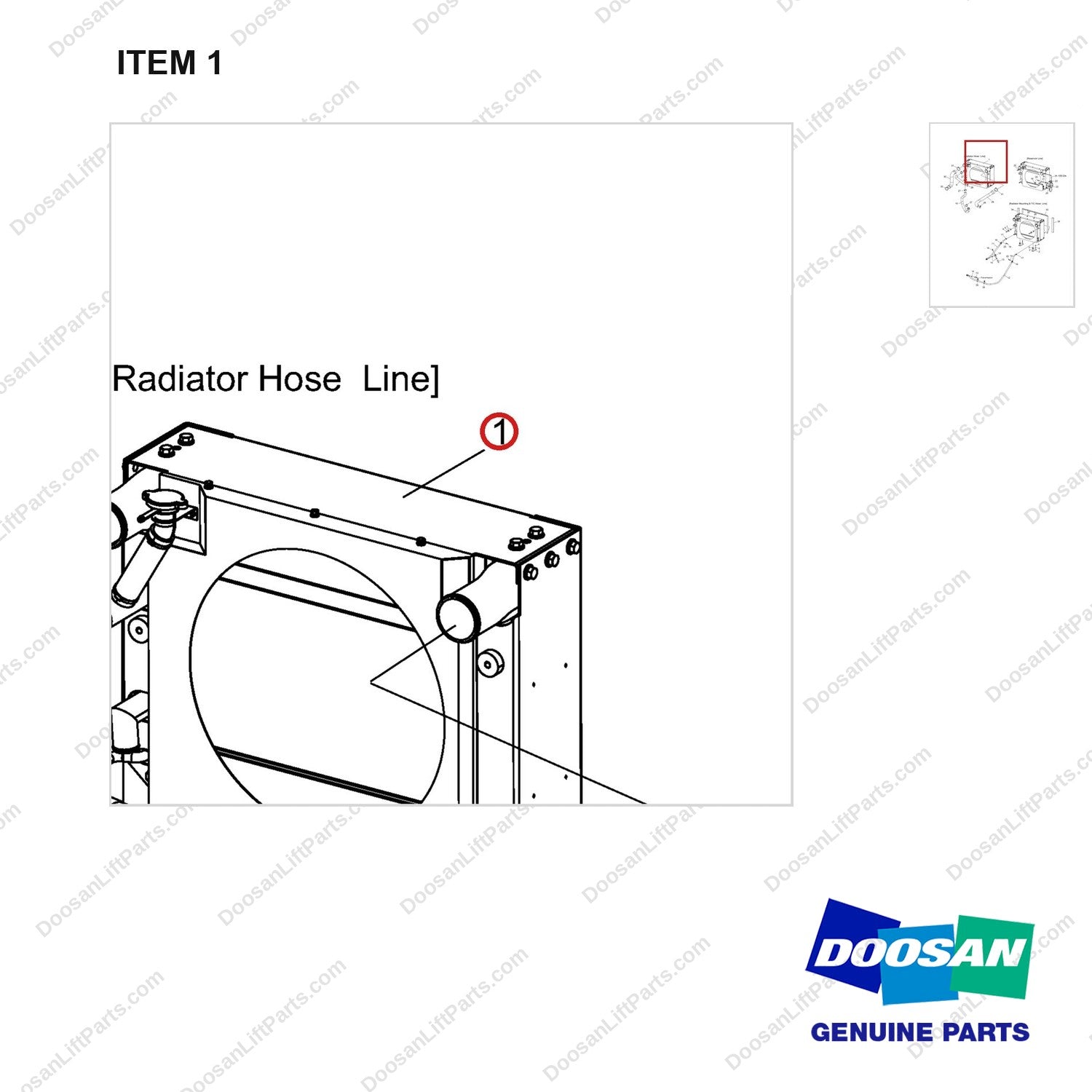 101529-00554 COOLER LINE - parts diagram, item 1 shown - genuine Doosan / Bobcat forklift part