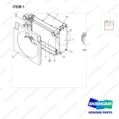 101529-00639 RADIATOR ASSY W/SHROUD - parts diagram, item 1 shown - genuine Doosan / Bobcat forklift part