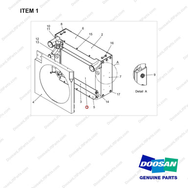 101529-00639 RADIATOR ASSY W/SHROUD - full parts diagram, item 1 marked - genuine Doosan / Bobcat forklift part