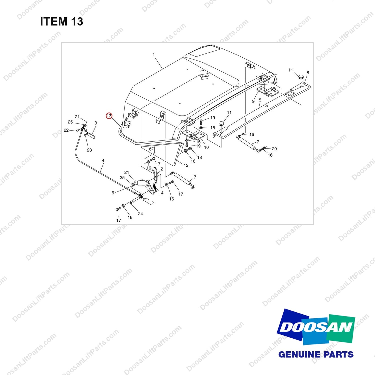 101529-01762 PANEL GP - TOP - full parts diagram, item 13 marked - genuine Doosan / Bobcat forklift part